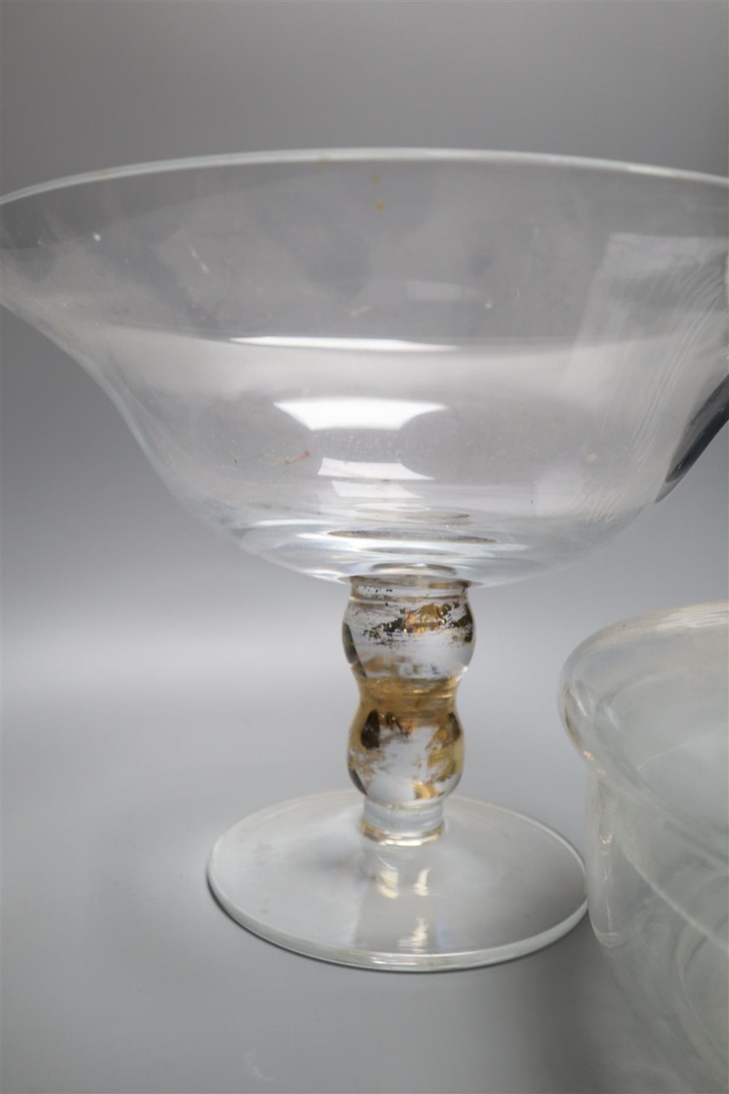 An advertising sign Kynoch Soap lidded bowl and a glass pedestal bowl, largest diameter 30cm